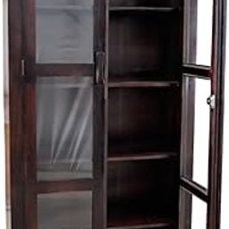 Varsha Furniture Sheesham Wooden Book Shelf & Cabinet | Glass Door Storage for Home & Office | Crockery Cabinet for Kitchen Library| Solid Wood (35D x 88W x 175H Centimeter, Walnut)-17