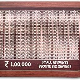 Deep Print Wooden Piggy Bank with Savings Tracker Chart & Strong Fridge Magnet | Stick-on Money Box for Kids & Adults | Save ₹21,000 | Coin & Note Slot | 6.5x5x2.5 Inch (Brown100000)-image-54
