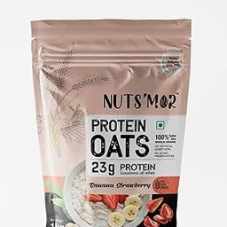 Nuts'mor Protein Oats, Banana Strawberry Flavour, 23g Protein, 1kg, Whole Grain Rolled Oats-19