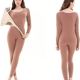 Womens Soft Thin Warm Long Jhons Base Layer Thermal Inner Set Ladies Warm Full Sleeve Crew Neck Top & Bottoms Pajama for Winter Cold Weather-image-1