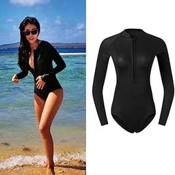 Calandis Women Neoprene Sleeve Wetsuit Front Zip Diving Bikini Suit Black XL-image-22