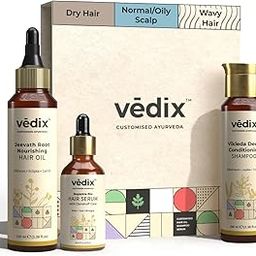 Vedix Ayurvedic Regimen for Dry, Wavy Hair/Normal-Oily Scalp - Ayurvedic Hair Care Regimen - 3 Product Kit - Oil + Shampoo - Nuyantra Pro Hair Growth Serum-12
