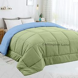 Reversible Microfiber Comforter,Lightweight Comforter - All Season Down Alternative Bed Comforter Summer Duvet Insert Quilted Reversible Comforters Double sage and Sky Blue with 2 pillow covers-17