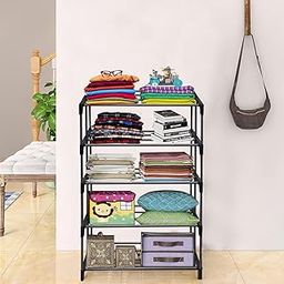 RAXON WORLD 5 Layer Black Metal Pipe & Plastic Connector Space-Saver Collapsible Wardrobe: Maximize Your Space with Style-image-5