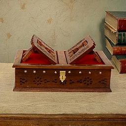 Rahal Craft Wooden Book Stand with Brass Inlay, Holy Book Holder, 13 x 10 inches-image-8
