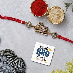 eCraftIndia Bike with Bhai Word Designer Rakhi, Best Bro Ever Fridge Magnet and Roli Chawal Pack - Rakhi for Brother, Bhaiya, Bhai-image-78