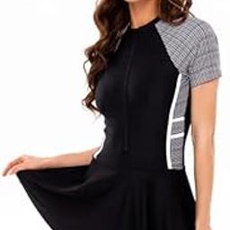Women’s One Piece Skirt swimsuit with Removable Cups Black Swimdress Modern and Trendy with Corrective Effect with Sun-Protective Fabric-image-100