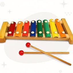 Shy Shy Wooden Xylophone, 8 Tones, Multi-Coloured Keys, 2 Mallets, Educational Musical Toy, Early Learning Gift for Kids-9