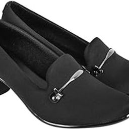 Liyu Women Textured Fabric Formal Heels with Metal Ornament, Stylish Block Pumps for Office Wear and Daily Comfort-13