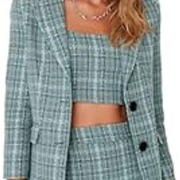 Western co ord Set for Women Stylish Checked Printed Blazer with Skirt Set 3-Piece Set | Seagreen-image-22