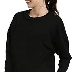 Women's Boyfriend Fit Round Neck Color Block Loopknit Sweatshirt(Color : Black-Grey)-15