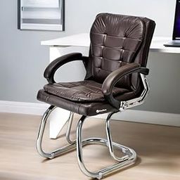 GOYALSON Deluxe Cushioned Office Home Study Chair with Chrome Durable Frame and Cushioned seat Back (1, Coffee, Double Pipe Chrome Steel Frame)-14