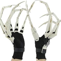NICENICY New Articulated Finger Extensions with Fingernails, Halloween Articulated Fingers with Fingernails, Long Finger Claw with Gloves, Scary and Flexible Skeleton Claws Hands (White+White nail)-picture-12