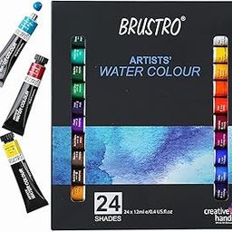 BRUSTRO Artists Watercolour Set of 24 Colours X 12ML Tubes | Suitable for Gouache, Acrylics, Watercolor, Oil Painting, Rich Pigments, Transparent, Intermixable Colours.-2