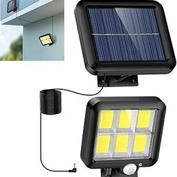 Solar Light Outdoor with Motion Sensor, Solar Light + Solar Panel Separate Design with 4m Cable for Home Garden Balcony, Waterproof 120 LED Solar Wall Light with 120° Lighting Angle Night Spotlight-61
