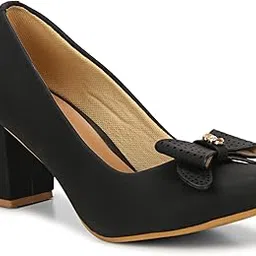 Commander Shoes Stylish High Block Heel Belly Shoes Lazer Cut for Girls and Women (551 Black 7UK)-picture-22