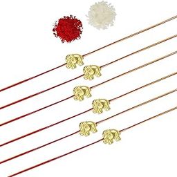 Traditional Gold Plated Elegant and Stylish Elephant Rakhi for Beloved Brother Pack of 6 with Roli Kumkum Packets and Happy Rakshabandhan Card-image-53