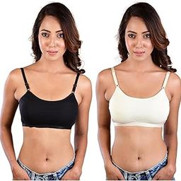 Girls Teenager Bra - Beginner Bra for Teenage Girls & Pre-Teens | Soft Cotton Bra for School, Dance, Yoga & Teenager | Black - White - Skin-image-39