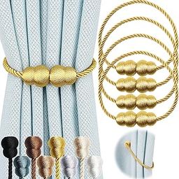 Hangtty Magnetic Curtain Tiebacks 4 Pack Rope Decorative Curtain Tie Backs Elegant Curtain Holders for Drapes Outdoor Window Treatment Holdbacks, Gold-image-13