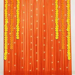 Special You Traditional Backdrop Decoration Cloth with Marigold Garland, Backdrop Curtains for Decoration, Navratri Decoration Items for Home, Pooja mandir Decoration Items - 13 Pcs-image-14