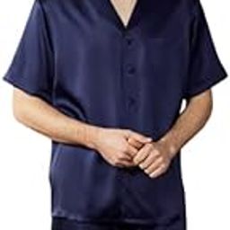 Bella Babe by SK Men Dark Blue Satin Night Suit Half Sleeve with Shorts-image-17