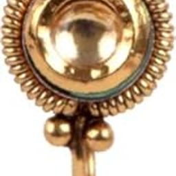 Elegant Gold Plated Round Shape Style Clip On Brass Nose Pin/Nathani Embedded with Golden Beads for Womens and Girls in Wedding, Parties, and Functions (Style1)-picture-44