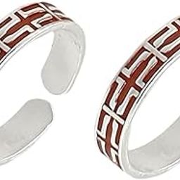 925 Sterling Silver Designer Band Toe Rings/Chandi Bichiya ~ Red Color Tone Toe Rings-image-25