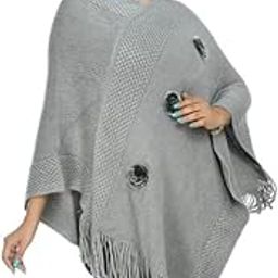 MANRA Women Woolen V-Neck Solid Plain Cape Coat Poncho for Winter Wear (SC 22)-25