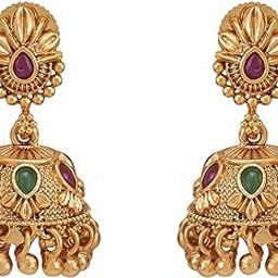Fashion Jewellery Ruby-Green Gold Plated Ethnic Antique Earring-image-90