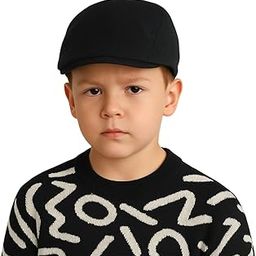 Kids' Classic Newsboy Cap, Grey Tweed, Polyster-Blend Flat Cap with Cotton Lining(Age Group 5-10 Years)-Plain Black-image-91