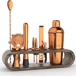 Saki Home Decor Bartender Kit:10-Piece Bar Tool Set with Wooden Stand | Perfect Home Bartending Kit and Cocktail Shaker Set for a Perfect Drink Mixing Experience | Fun Housewarming Gift (Copper)-15