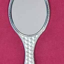 Garden Of Arts Silver Handheld Salon Barbers Hairdressers Oval Mirror with Grip Handle-25