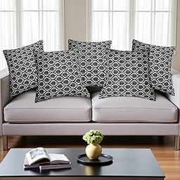 Kalaa By N® Decorative Black and White Leaf Pattern Stylish 16-Inch Cushion Cover - Premium, Soft Fabric, and Elegant Design for Home Décor Grey Paisley Square Cushion Cover 16x16 16 x 16 Set of 3-image-10