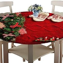 UJEAVETTE Decorative Round Tablecloth Cover for 47inch Christmas Dining Table Gloves-image-35