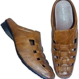 Men's Artificial Leather Slip-On Mule Sandals, Brown, Closed Toe Design-picture-49