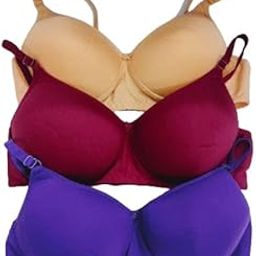 T-Shirt Bra for Women | Non-Free, Lightly Padded Cotton Bra with Adjustable Straps | Comfortable Bra, Soft Fabric, Breathable and Skin-Friendly | Everyday Comfort Pack of 3-image-42