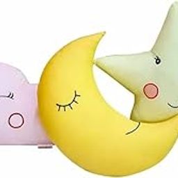 Cute Nursery Decorative Pillows, Moon Star Cloud Design, Pink Yellow Mint, Set of 3-19