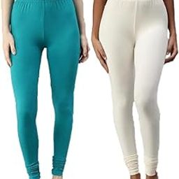 Leggings for Women Lycra Combo | Regular Fit 4Way Full Length Churidar Leggings Combo (Pack of 2)(White and Sky Blue)-53