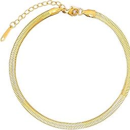 Aanya Sleek Herringbone Chain Anklet | Stainless Steel | Gold-Tone Herringbone Link Design with Adjustable Fit | Elegant Women's Anklet | Perfect for Casual & Evening Styling-image-50
