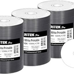 300 Pack Ritek Pro (Professional Grade) DVD-R 16X 4.7GB AZO Dye (MID MXL RG04) White Thermal Hub Printable Blank Media Recordable Disc-image-44