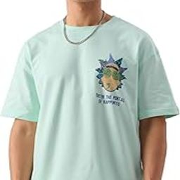 the souled store Official Rick and Morty: Portal to Happiness Mens Oversized fit Half Sleeve Graphic Printed Cotton Blue Color T-Shirts-picture-37
