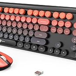 FOPETT Wireless Keyboard and Mouse Combo, 104 Keys Full-Sized 2.4 GHz Dropout-Free Connection, Round Keycap Colorful Keyboards for PC, Mac, Windows, Laptop, Desktop - Black Orange-5