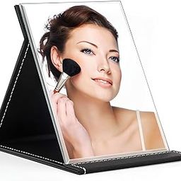 Foldable Makeup Mirror, PU Leather, Compact Size, Portable Tabletop Vanity Mirror with Stand, Rectangular-21