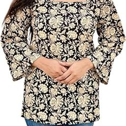 Xarnish Cotton Short Kurt for Women & Girls, White & Pink Paisley Print Tunic Top Bell Sleeves-picture-9