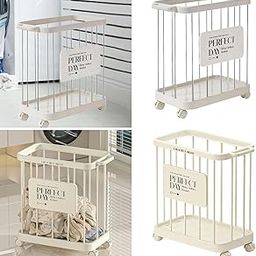 Laundry Basket with Wheels Organization Rolling Cart for Dorm Family Bedroom Silver White| Laundry Basket | Laundry Hamper | Foldable Laundry Basket-image-57