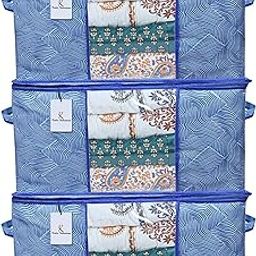 Kuber Industries Leheriya Design 3 Pcs Rectangular Underbed Storage Bag|Storage Organiser|Blanket Cover (Royal Blue)-23