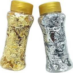 1 Golden foil Flake and 1 Silver foil Flake for Resin, 2 Bottles Metallic Foil Flakes ,Imitation Gold Foil Flakes Metallic Leaf for Nails, Painting, Crafts,Slime and Resin Jewelry Making,Gold,Silver Colors-19