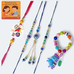 SAUDEEP INDIA Fridge Magnet with Couple Rakhi Set For Bhaiya Bhabhi Kid Brother Bhai Raksha Bandhan Gift Combo(Family Rakhi Set Blue Evil Eye)-image-109