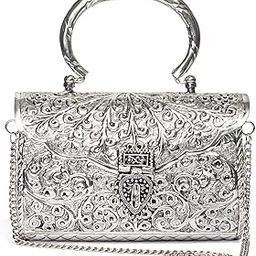 German Silver bags for Women's/Girls Brass Metal Vintage Handmade Hand Clutch Purse/Sling Purse for Women (Silver) - Size 8 * 5 * 1.5 inch-image-36