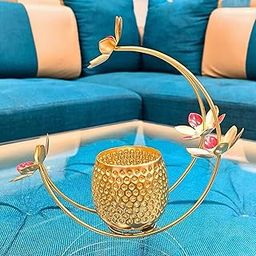 The Decor House Moon Gold Tealight Candle Holder for Home Decor & Diwali | Tabletop & Hanging | Votive & Tea Light Stand for Gifting & Decoration | Diyas & Candles (L20,D12,H18)-image-0